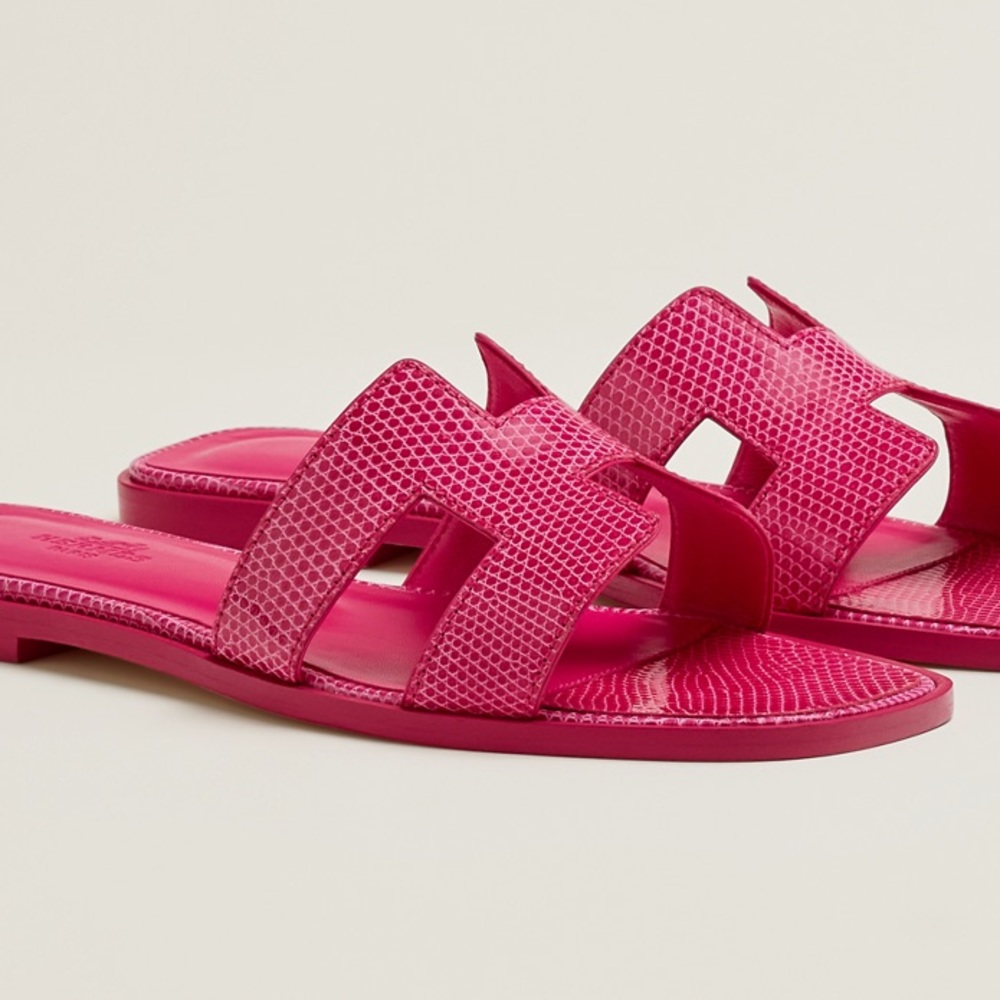 HP🎉RARE PINK LIZARD HERMÈS ORAN SANDALS - Picture 6 of 15